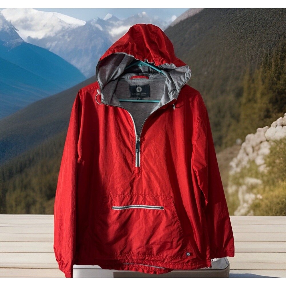 Lauren James Pullover Womens Sz M Red Hooded Half Zip Windbreaker Y2K Style Chic